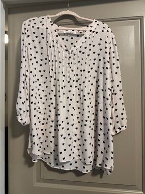 Rose & Olive Cream Blouse with Black Heart Print